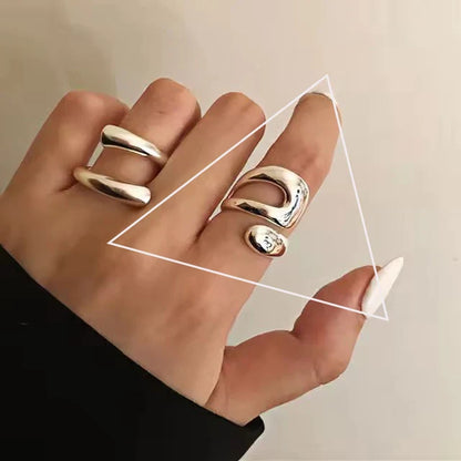 VENTFILLE 925 Sterling Silver Adjustable Ring – Vintage Hollow Line Punk Hip Hop Couple Jewelry