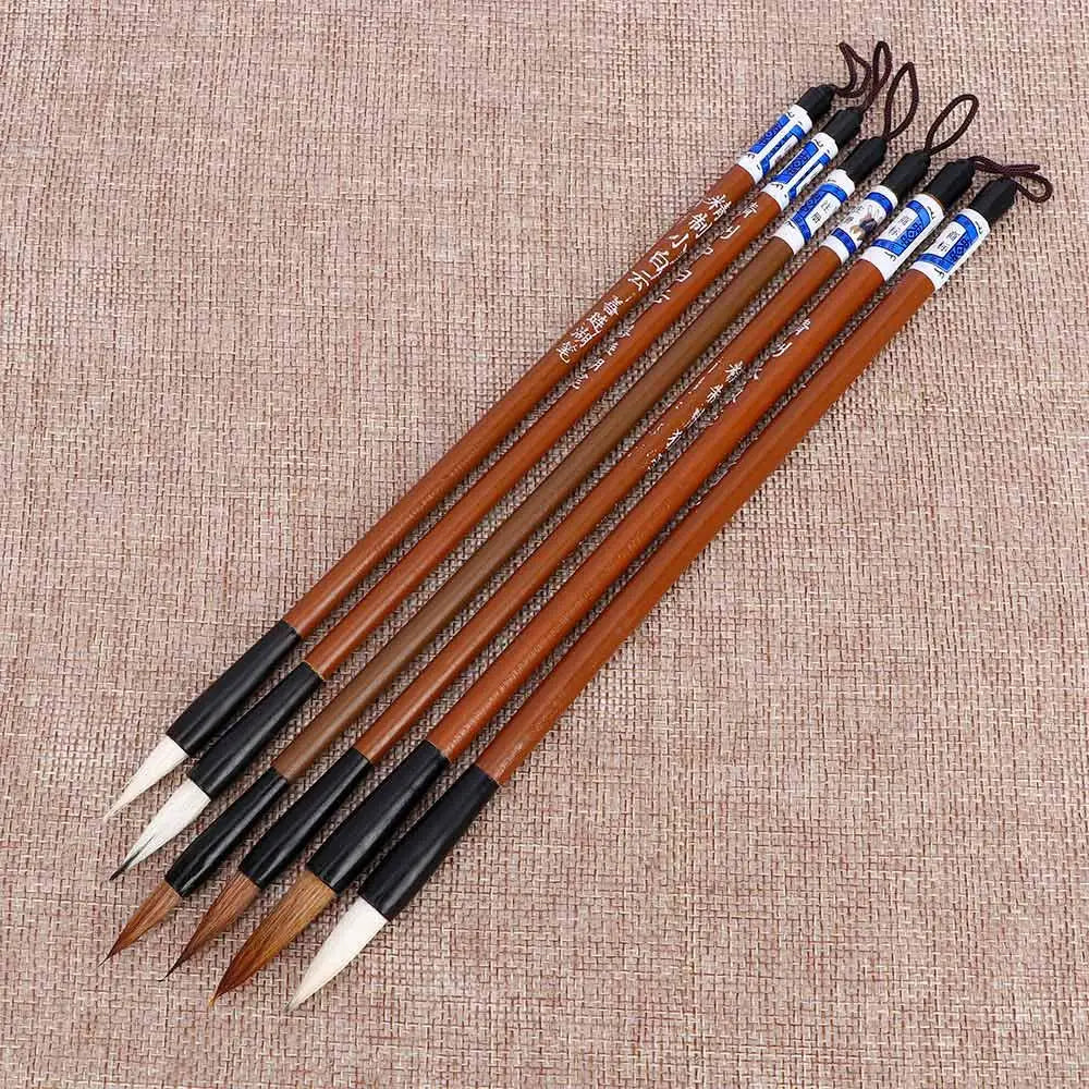 6PCS Traditional Calligraphy Brush Set – Bamboo Wolf Hair Writing Brushes for Painting, Practice & Art Use