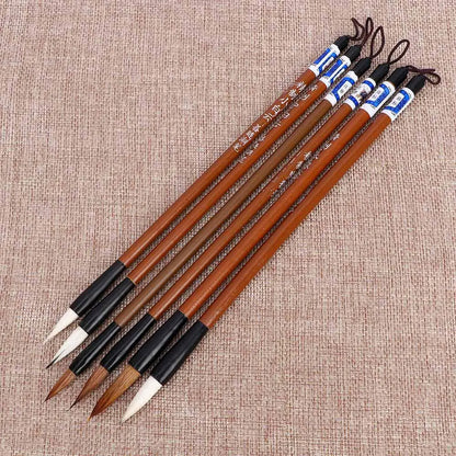 6PCS Traditional Calligraphy Brush Set – Bamboo Wolf Hair Writing Brushes for Painting, Practice & Art Use