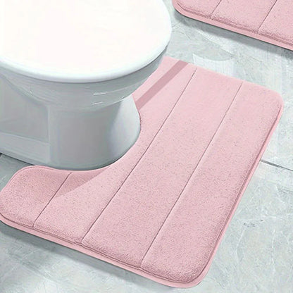 Pure Color Stripe Bathroom U-Mat Carpet - Soft Non-Slip, Quick-Dry Toilet & Shower Mat for Family Bathroom