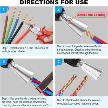 3pcs Wire Twister Tool Set for Drill — Wire Connector & Electrical Wire Nut Twisting Tool