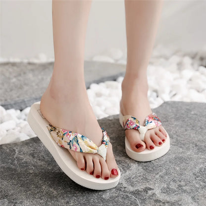 Women’s Summer EVA Slippers - Bohemian Satin Ribbon Flip Flops Casual Beach Sandals for Ladies