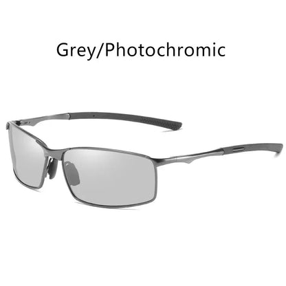 Photochromic Men’s Polarized Sunglasses – Metal Square Frame, UV400 Driving & Outdoor Sports Cycling Glasses