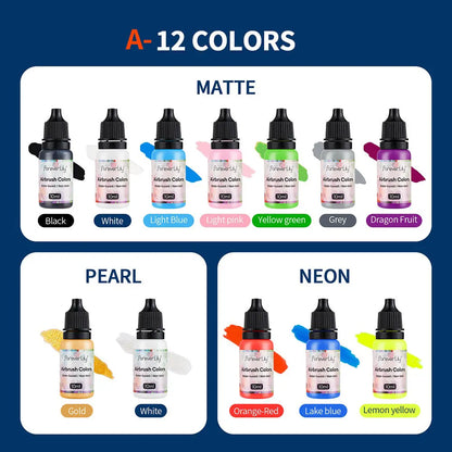 12pcs Airbrush Nail Ink Paint Set – Colorful Nail Polish for Spray Gun, Stencil & Hollow Pattern Art Tools