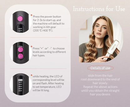 OUDIM Hair Straightener Brush – Ionic Flat Iron with 6 Temperature Settings, Anti-Scald Hair Styling Tool for Women