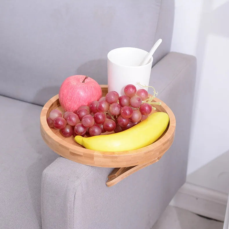 Natural Bamboo Sofa Armrest Clip-On Tray - Practical TV Snack Tray for Coffee, Remote Control, and Snacks