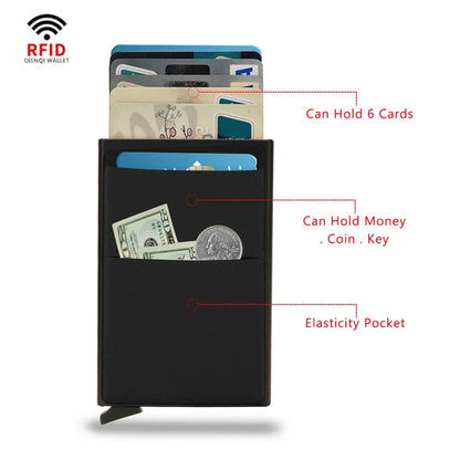 RFID Credit Card Holder for Men, Thin Slim Luxury Metal Mini Minimalist Wallet, Bank & ID Cardholder Case