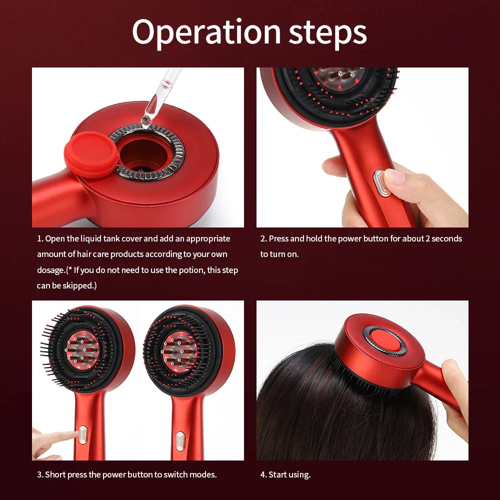 Electric Vibration Scalp Massage Comb with Red Light Therapy for Hair Growth & Anti-Hair Loss, Liquid Oil Applicator for Hair Care