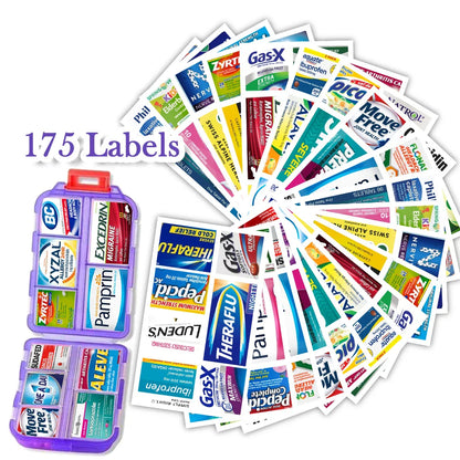 10-Grid Pill Organizer Box with 175 Labels – Mini Medicine Storage for Travel & Daily Use