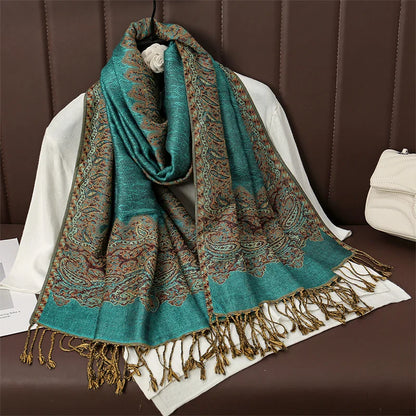 Luxury Autumn Cashmere Pashmina Shawl – Warm Winter Scarves for Women, Printed Cotton Foulard Stole Scarf 2023