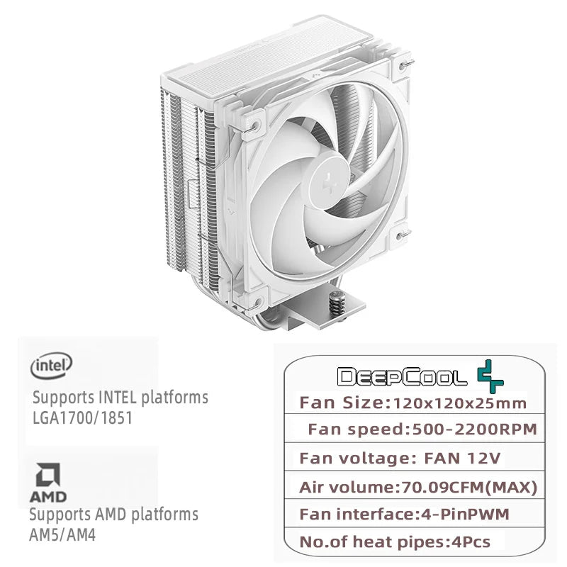 DEEPCOOL AG400 ARGB CPU Air Cooler – 4 Heat Pipes PWM 220W TDP Radiator for Intel LGA1700/1200/115X & AMD AM4/AM5 High Performance Cooling Fan