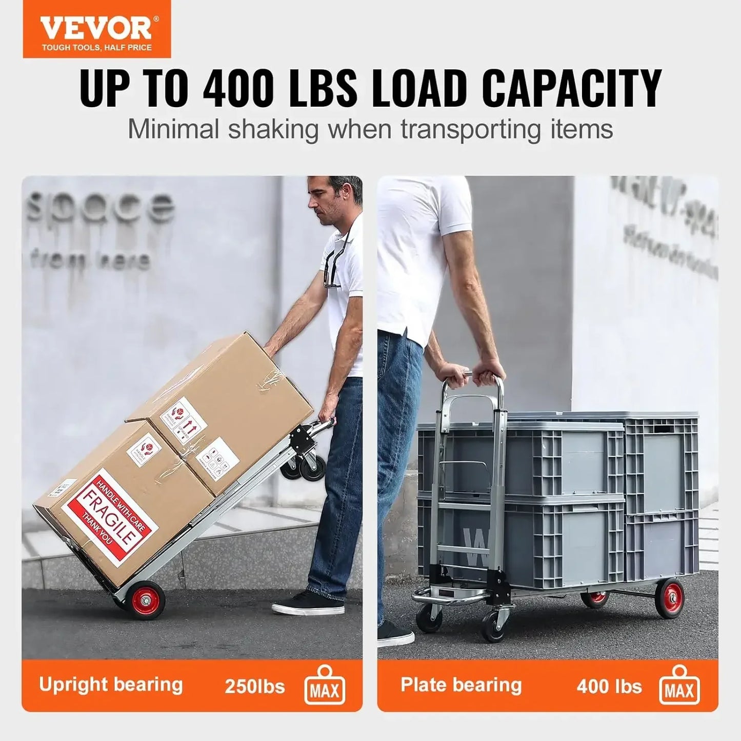 Aluminum Folding Hand Truck – 2-in-1 Heavy Duty Collapsible Cart with 400lbs Capacity