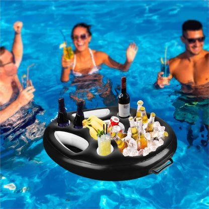 Summer Sea Inflatable Bucket Cup Holder - Pool Beach Swimming Party Float with Beer Drink Tray, Cooler Table Toy Accessories