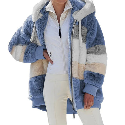 Oversized Jacket for Women – 2023 Autumn Winter Warm Plush Hooded Coat, Loose Fit Streetwear with Pockets
