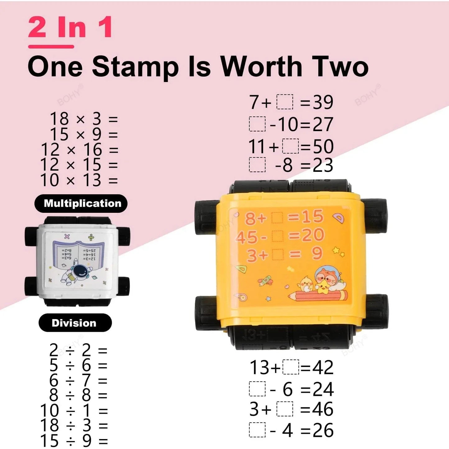 2-in-1 Teaching Stamp: Fill-In-The-Blank & Math Roller - Reusable Design for Digital Math Practice up to 100