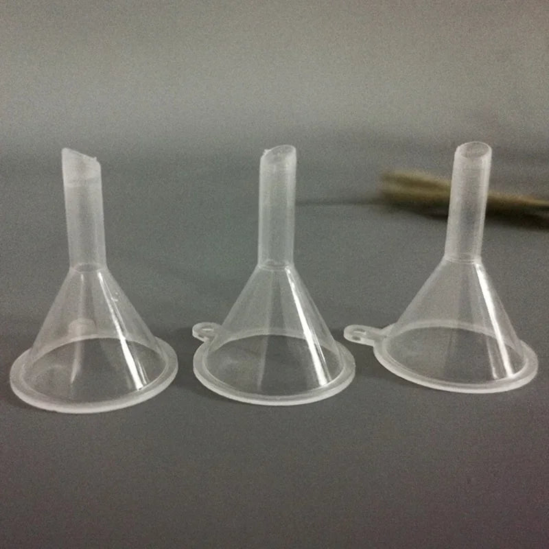 10-Piece Mini Plastic Funnels — Small Funnels for Essential Oil Bottles, Empty Lip Gloss Tubes, Perfume Bottles