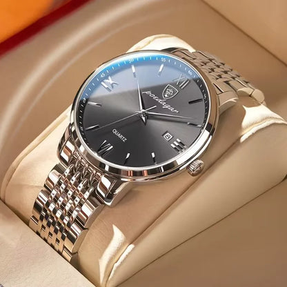POEDAGAR Luxury Men's Sports Watch — Waterproof Luminous Stainless Steel Quartz Wristwatch with Date