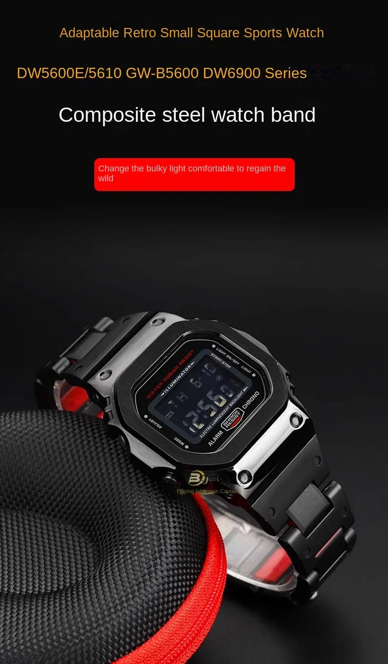 Black Red Lightweight Composite Plastic Steel Watch Band for Casio GW-B5600, DW5600MS, DW6900, GA2100 – Durable Replacement Strap Bracelet