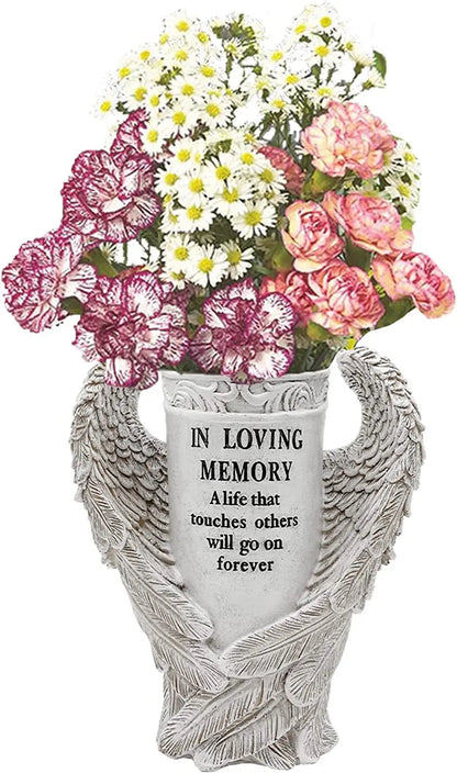Angel Wings Memorial Figurine – Garden & Cemetery Decoration, Vase Statue, Beautiful Memorial Gift