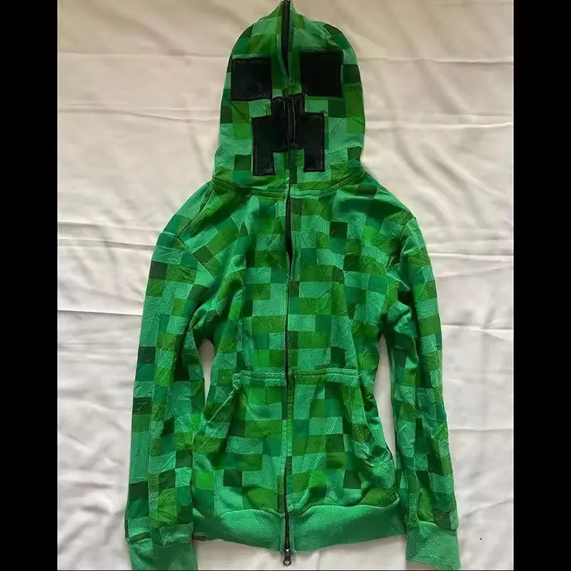 Streetwear Y2K Zip-Up Hoodie – Oversized Grunge Goth Graphic Print Retro Punk Hip Hop Sweatshirt