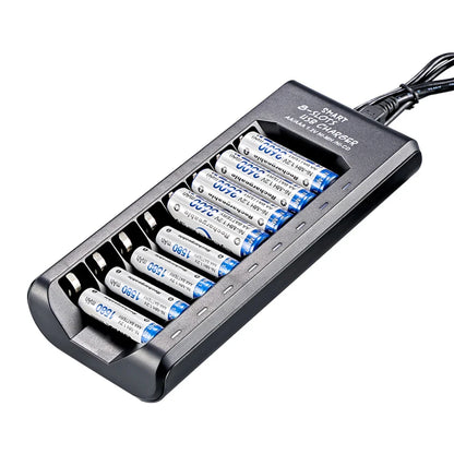 8-Slot Fast USB Rechargeable Battery Charger – AA/AAA NiMH 1.2V with Short Circuit Protection & USB Output