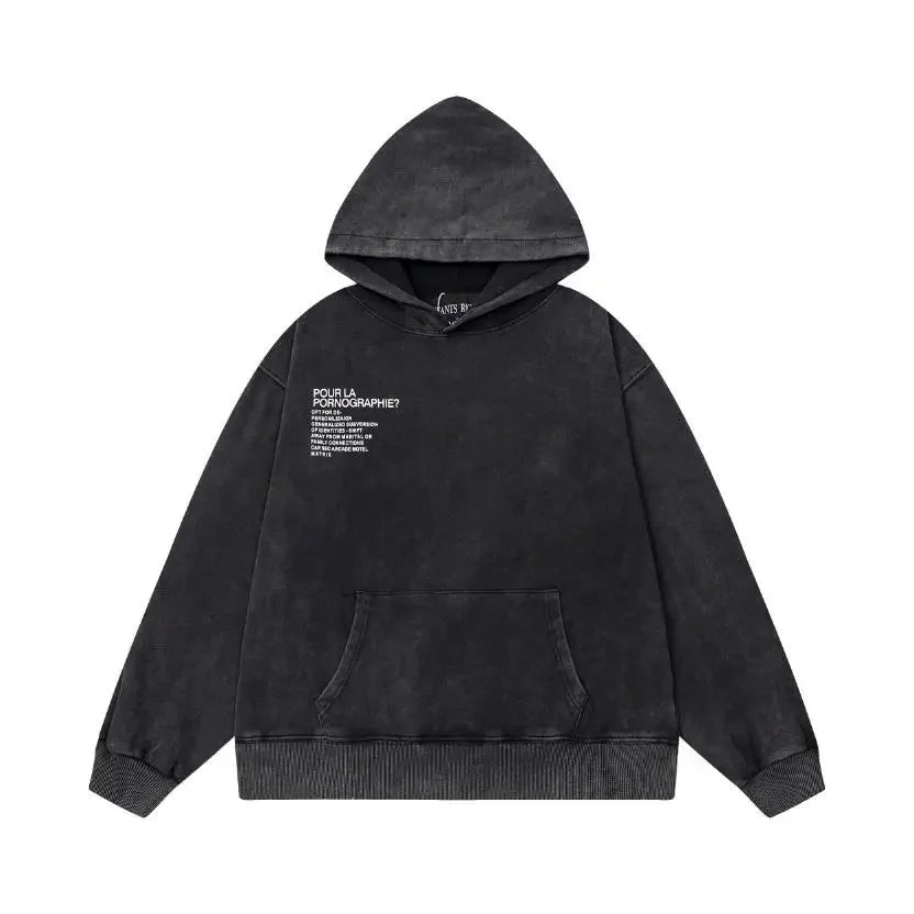 Washed Casual Hoodie Sweatshirt — Unisex Loose-Fit Street Style Crew Neck with Lip Print Letter Design, Vintage Comfortable Top