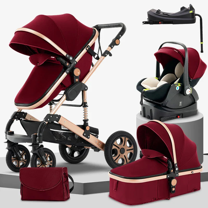 3-in-1 Baby Stroller Travel System – Foldable Newborn Pram with Isofix Base & Reversible Carriage