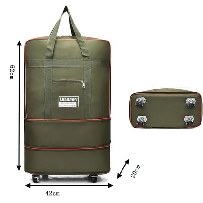 Folding Travel Bag with Swivel Wheels – Large Capacity Telescopic Luggage Storage Box for Overnight Trips & Travel