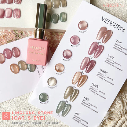 Vendeeni 6-Color Magnetic Cat Eye Gel Nail Polish Set – Pink UV LED Soak-Off Gel with Crystal Effect & Display