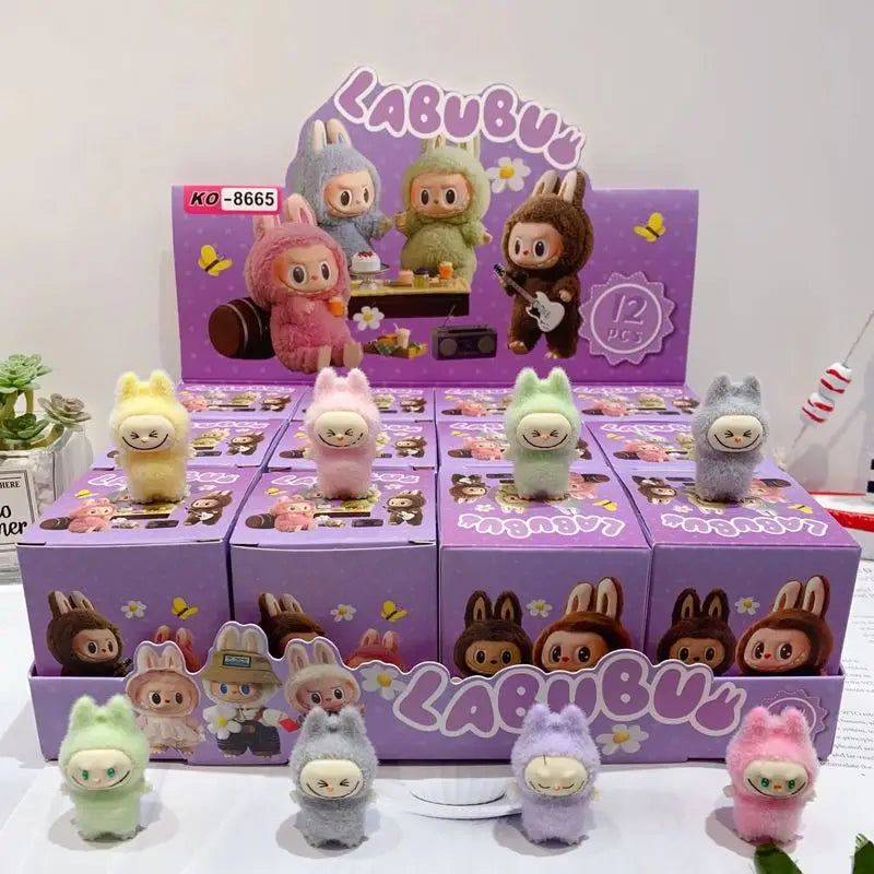 12pcs Mini Labubu V1 & V2 “Have A Sit” Figures – Cute Flocking Doll Collection & Decor Accessories