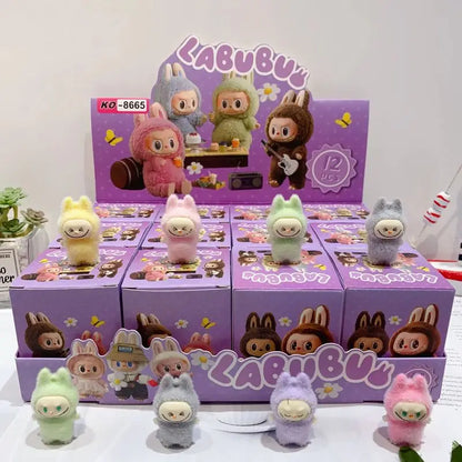 12pcs Mini Labubu V1 & V2 “Have A Sit” Figures – Cute Flocking Doll Collection & Decor Accessories