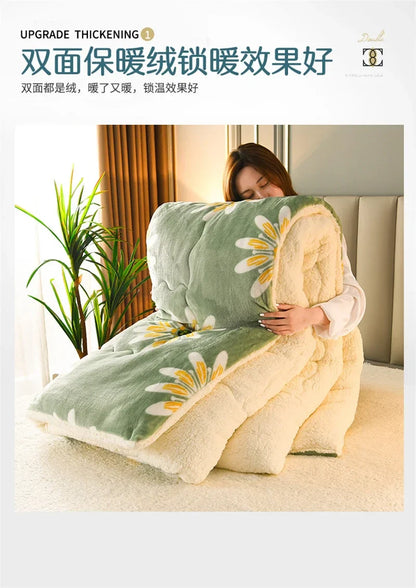 Super Thick Plaid Fleece Blanket – Soft, Warm, Fluffy Winter & Autumn Comforter Quilt