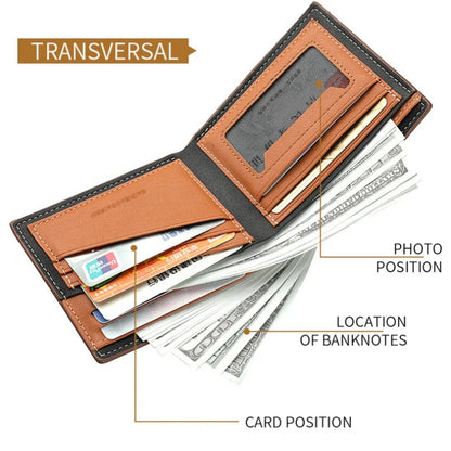 Men's Stripe Wallet - High-Quality Leather Multi-Function ID and Credit Card Holder with Two-Fold Money Clip and Coin Purse