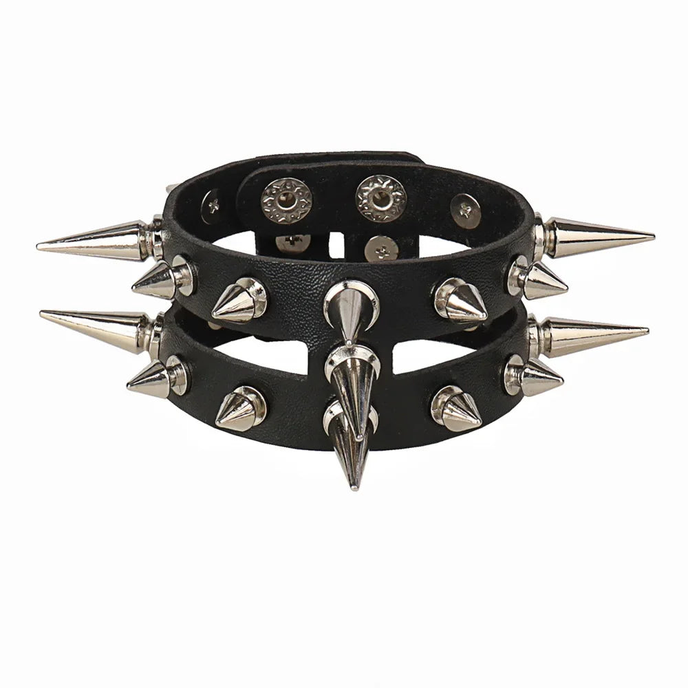 Punk Rock Hip Hop PU Leather Bracelet – Unisex Skull, Pentagram & Rivet Chain Bracelet, Trendy Party Jewelry Accessory