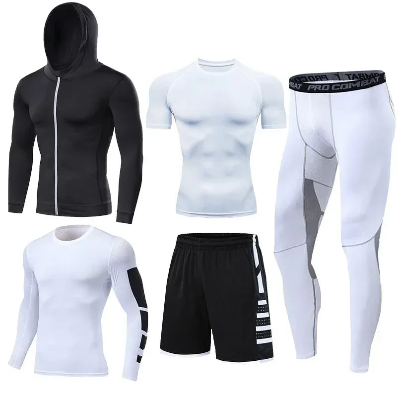 Men's Running Tracksuit Set - Compression Fitness Sportswear With Leggings, Gym Tights & Training Sweatpants