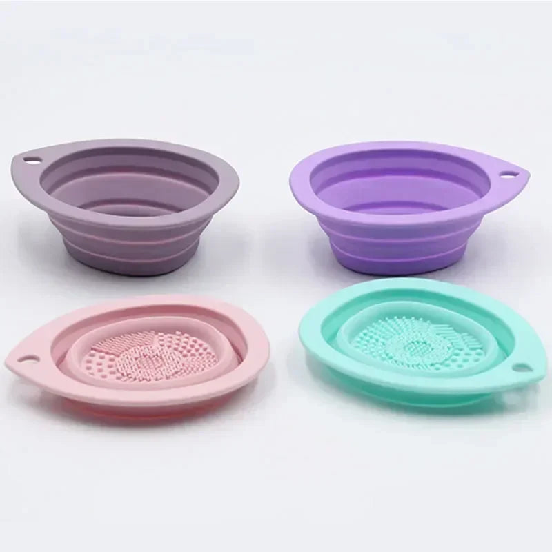 Silicone Makeup Brush Cleaner Bowl – Folding Powder Puff & Eyeshadow Brush Washing Mat, Soft Beauty Scrubber Tool