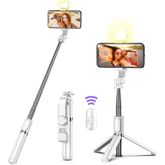 Wireless Bluetooth Selfie Stick Tripod – Foldable & Portable with Fill Light and Remote for iPhone & Android Phones