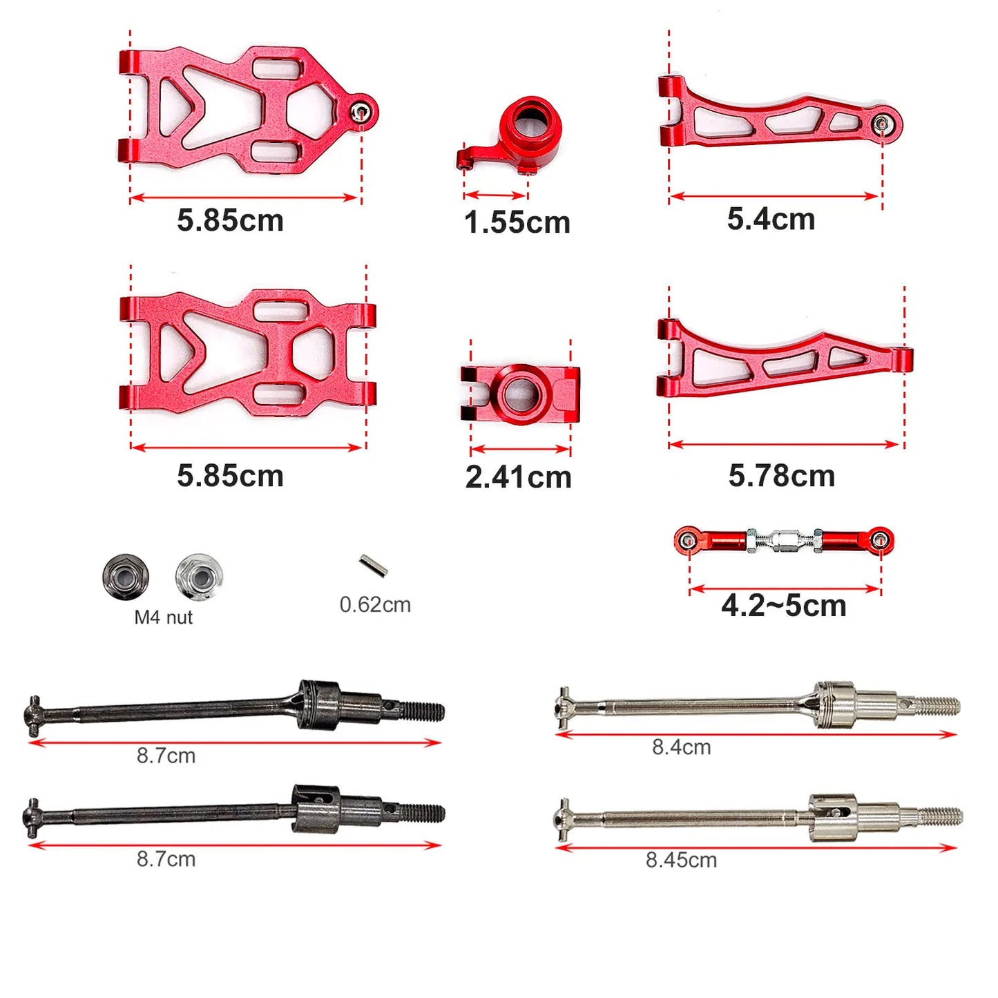 SCY Upgrade Metal Parts — Front & Rear Suspension, Wheel Hubs, Bearings, Steering Rod, Aluminum Components for 16101, 16102Pro, 16104, SG116, Q130