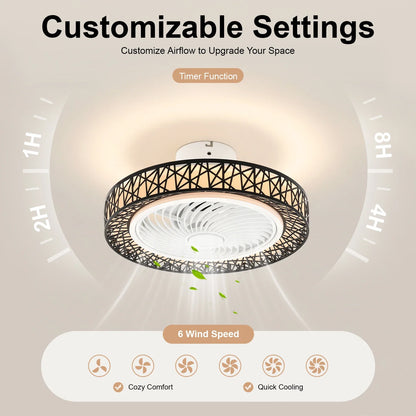 18.5-Inch Ceiling Fan Light - 6-Speed LED Lamp with 3 Color Temperatures, Remote Control, Timer & Reversible Rotation