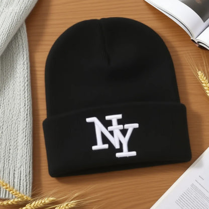 Winter Beanie Hat for Men & Women – 3D Embroidery Knitted Warm Cap for Outdoor Sports & Casual Wear