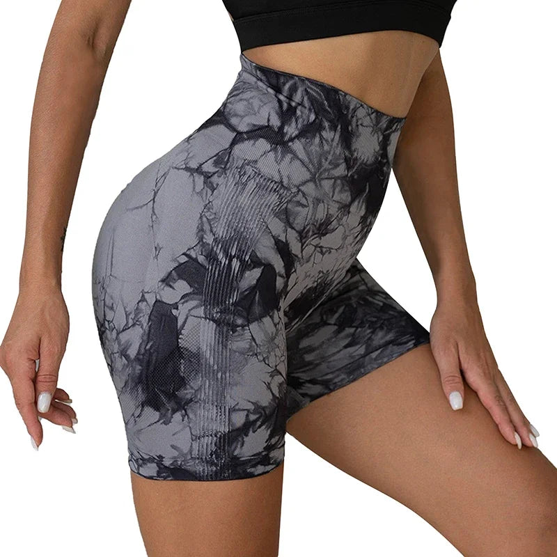 Women’s Yoga Shorts — High-Waisted Tie Dye Seamless Cycling & Running Sports Workout Gym Shorts S-XL