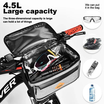 PHMAX Insulated Cycling Front Handlebar Bag – Large Waterproof MTB Pannier with Touch Screen & Cooler Compartment