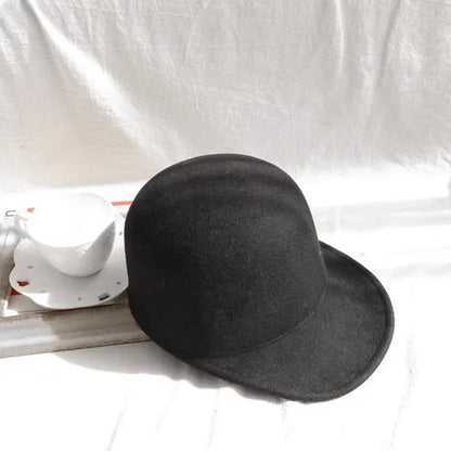 Winter Fedora Hat for Women - Korean Flat Top, Wool, British Casual Style in Navy, Black, Gray, Khaki, High Quality Equestrian Fashion