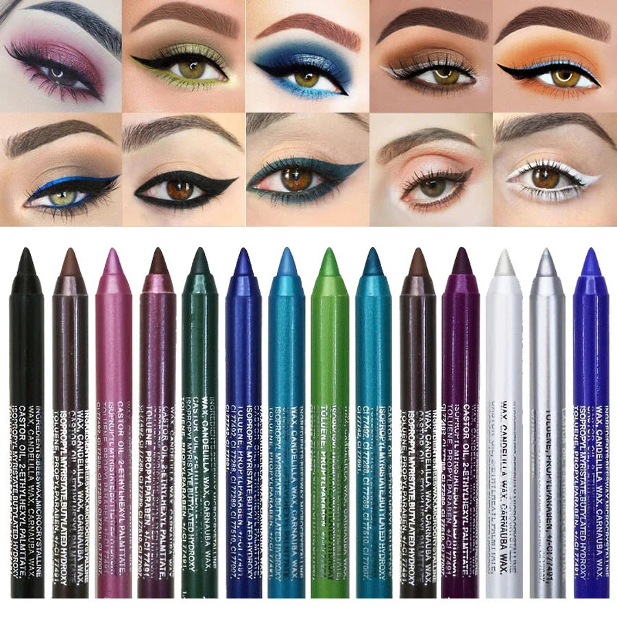 14 Color Metallic Eyeliner Pen – High Pigmented, Pearly Shimmer, Smokey & Punk Style, Long-Lasting & Waterproof