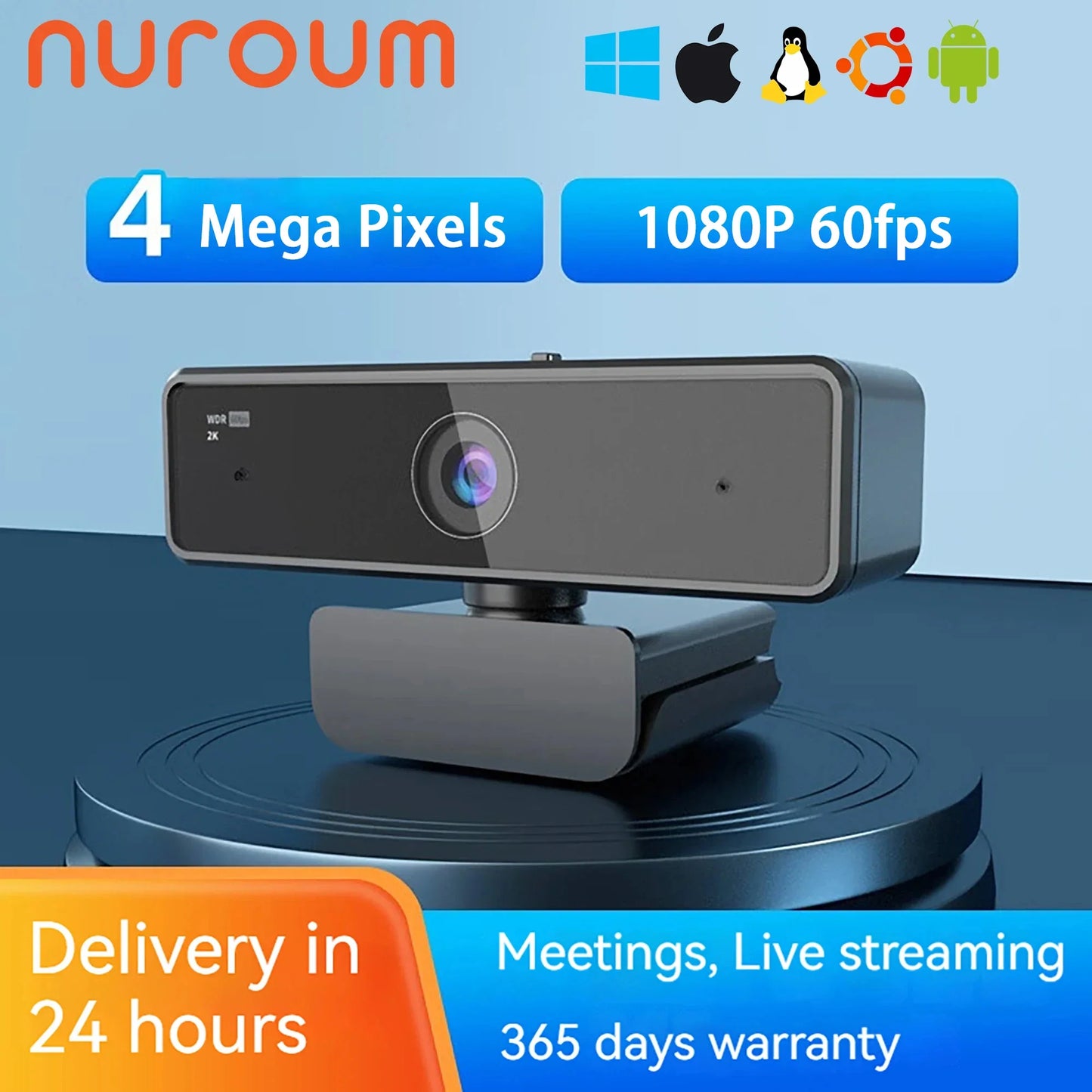 NUROUM V11 2K Webcam with Dual Microphones – 1080P 60fps & 1440P 30fps USB Camera for PC & Laptop