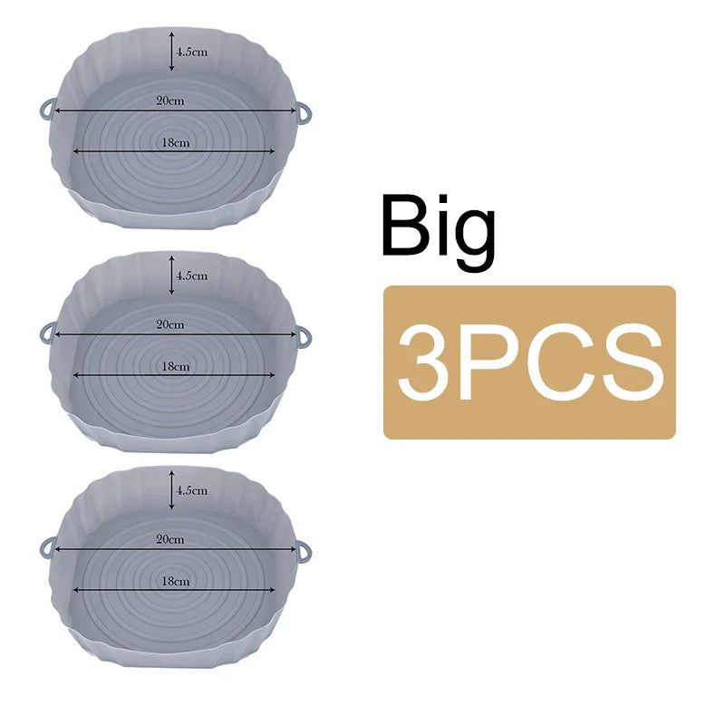 Reusable Air Fryer Silicone Pot & Baking Tray Set – 1/2/3PCS Silicone Basket for Pizza, Fried Chicken & Grill