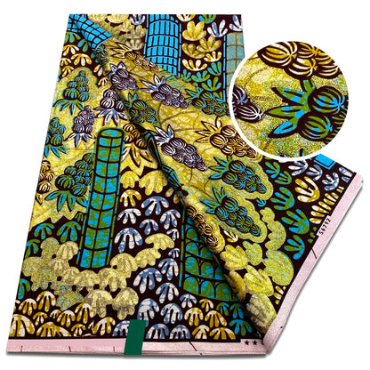 African Grand Super Golden Wax Fabric - Soft Glitter Gold Ankara Batik Print 6 Yards