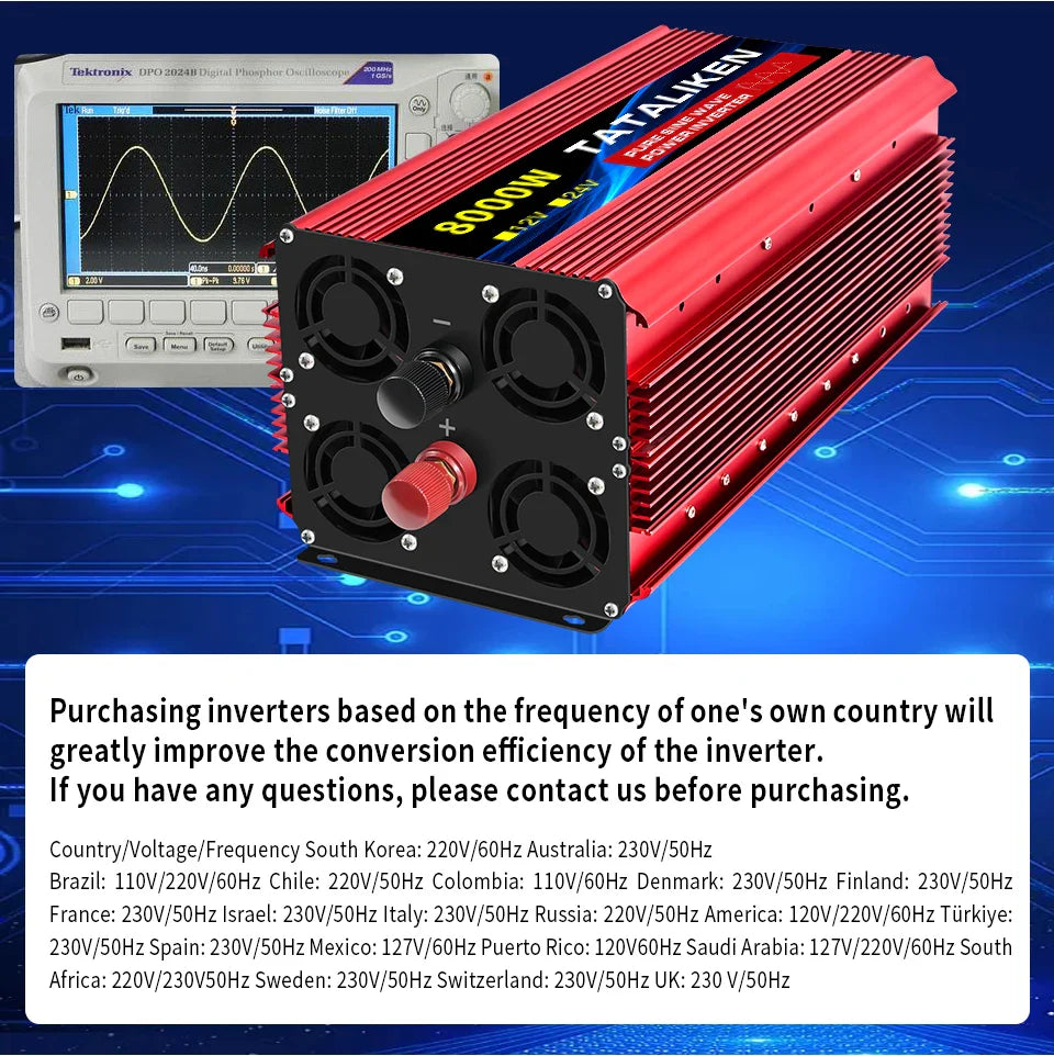 Pure Sine Wave Inverter 5000–10000W – 12V DC to 110V AC Portable Solar & Car Power Converter