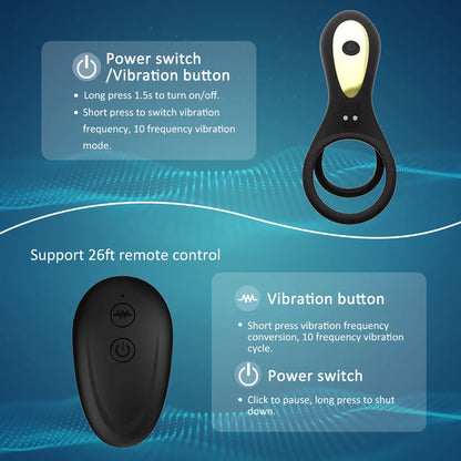 Double-Ring Vibrating Penis Ring – Dual Motor Delay Ejaculation & Erection Enlargement Adult Sex Toy