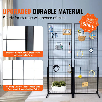 SucceBuy Grid Wall Display Panels - Double-Sided Wire Grid Rack with Hooks for Retail & Craft Shows